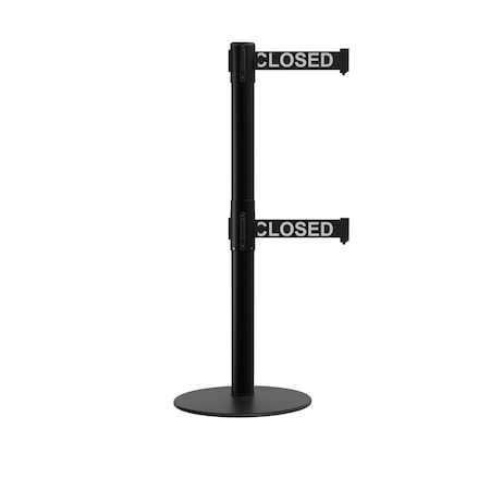 Montour Line Stanchion Dual Belt Barrier Flat Base Black Post 11ft.Line.Belt S400D-BK-THISLBW-110